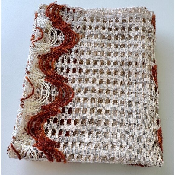 Vintage 70s curtain, cream and rust brown, net open weave, single panel - Picture 10 of 10
